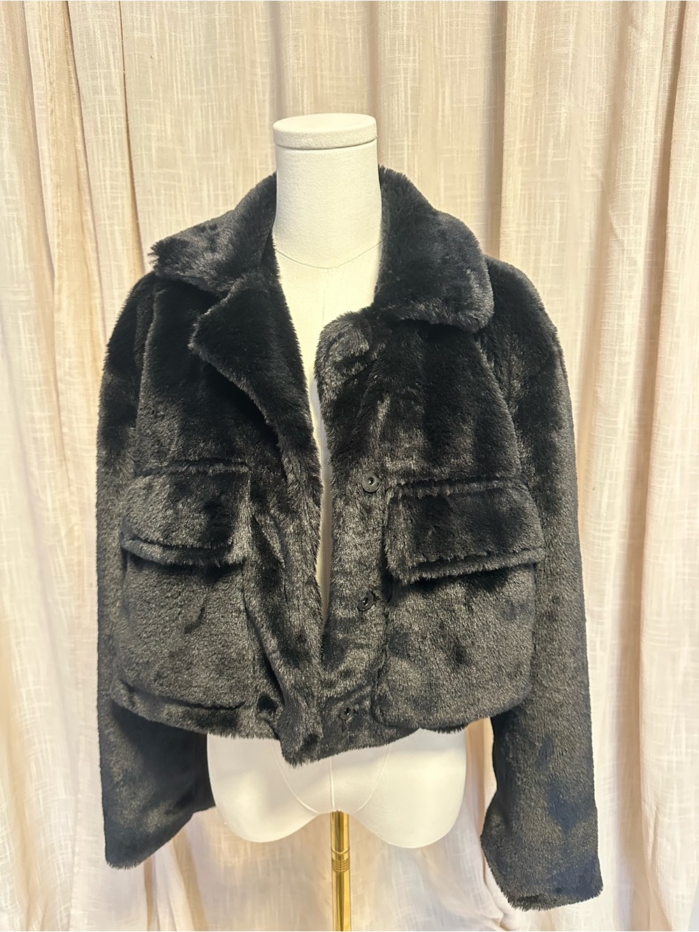 PTL Black Faux Fur Cropped Jacket - Women's Coat